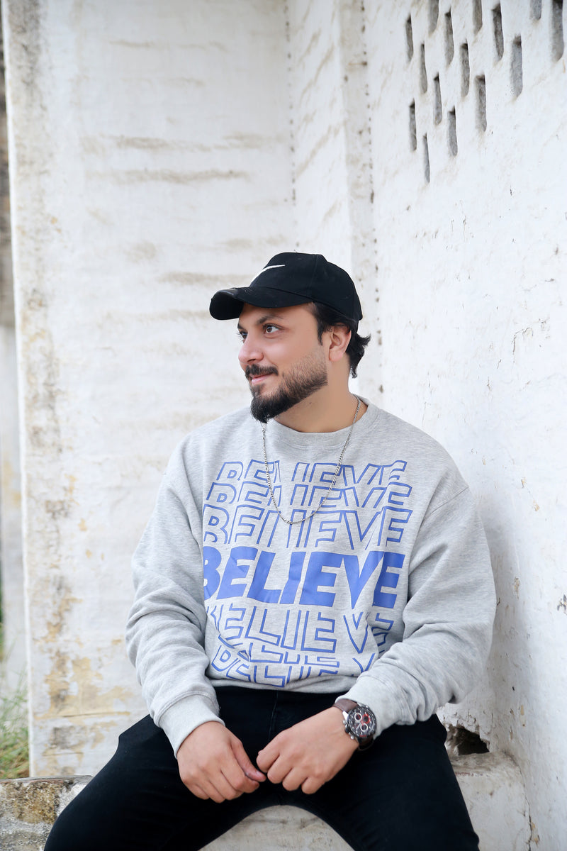 Believe Oversized Sweatshirt - Grey