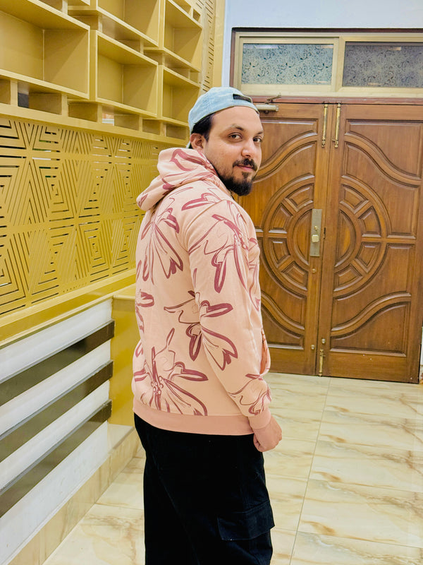 Floral Drift Printed Hoodie - Light peach