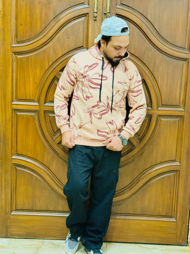 Floral Drift Printed Hoodie - Light peach
