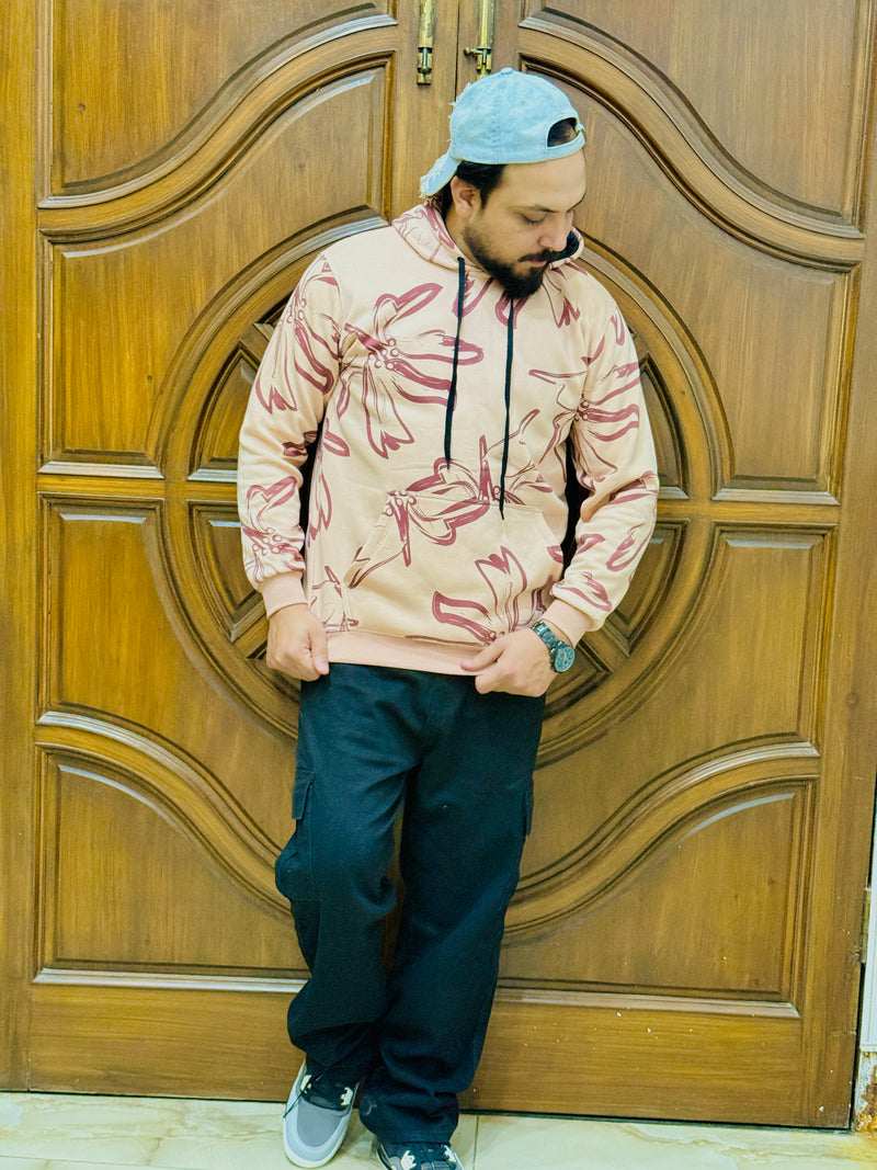 Floral Drift Printed Hoodie - Light peach