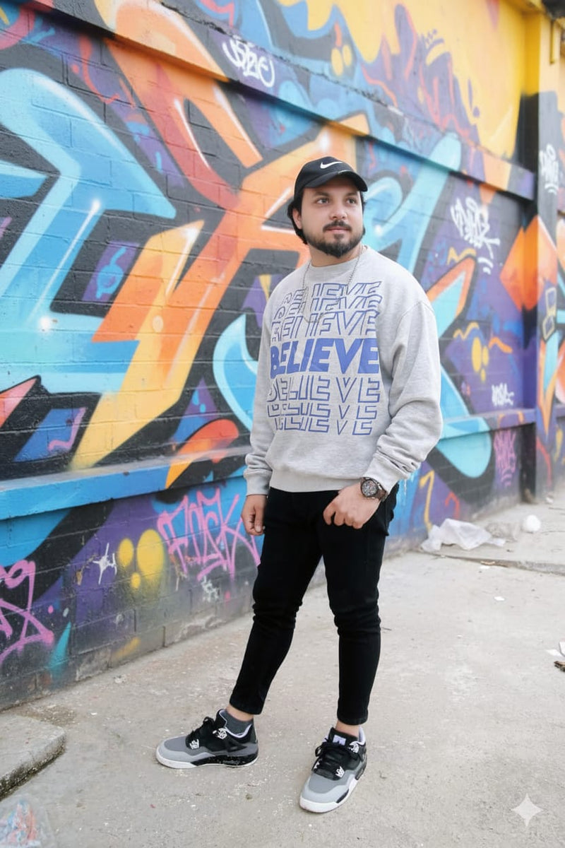 Believe Oversized Sweatshirt - Grey